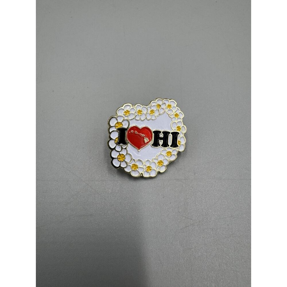 Vintage I Love HI Lapel Pin Flower Border READ DETAILS‎